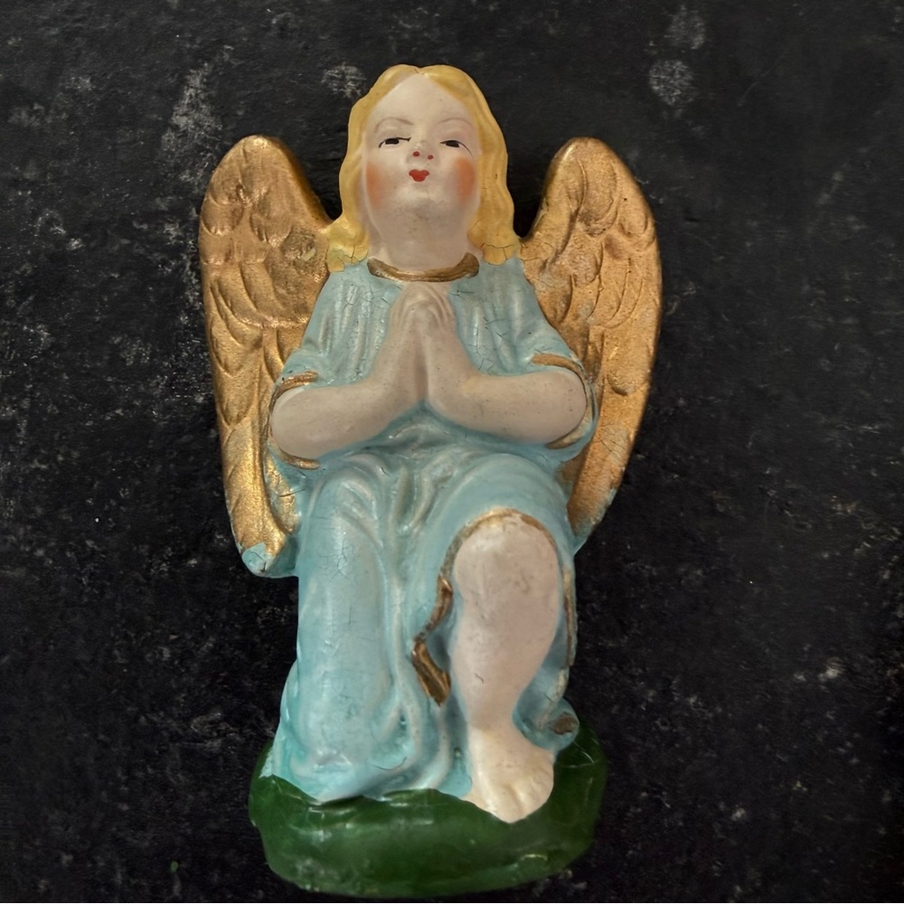Vintage European Gold and Blue Angel Figurine